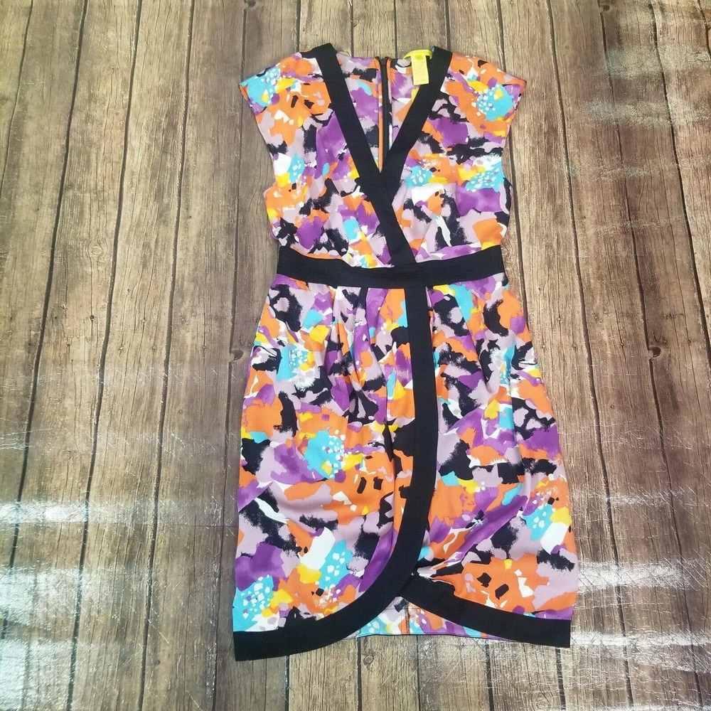 Catherine Malandrino‎ Womens Dress 4 Multicolor Cap Sleeve V-Neck Faux Wrap